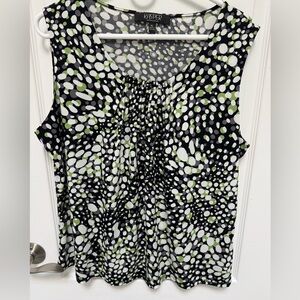 Kasper Women’s Black, White, Gray & Green Dotted Blouse, Sleeveless, Size XL